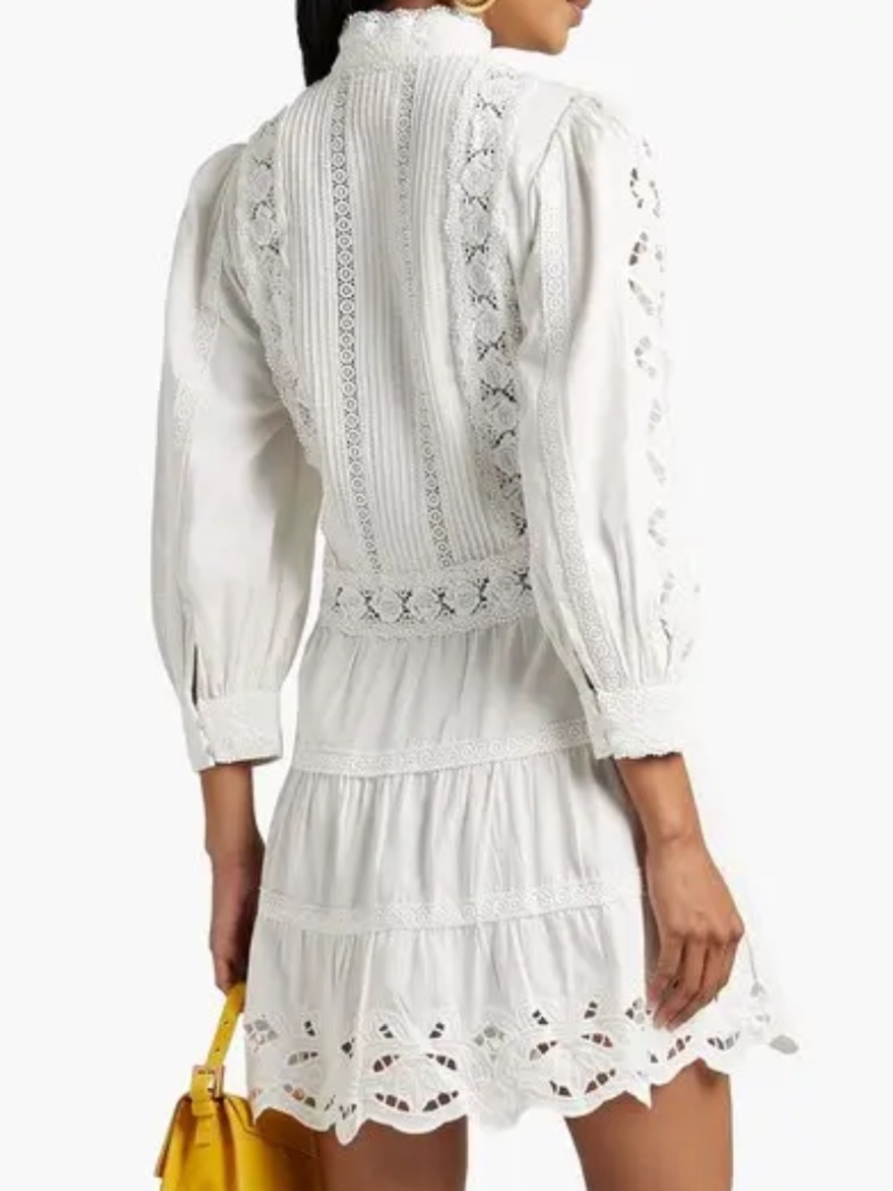 Alice + Olivia Clark Pintucked Broderie Anglaise Cotton Mini Dress - size small - Picture 2 of 5